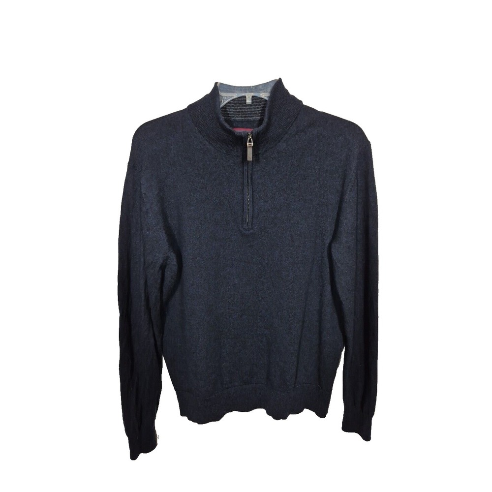 Untuckit 1/4 Zip 100% Extra Fine Merino Wool  Sweater Mens XL Navy Blue Pullover